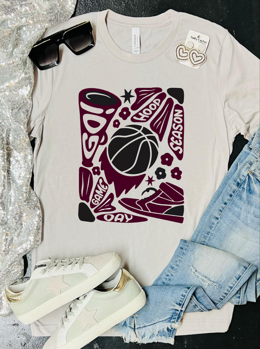 Basketball Retro Icons Stone Grey Tee