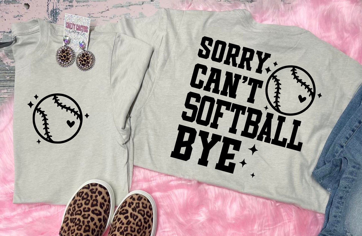 Sorry Cant Softball Bye Front Pocket & Big On Back Design Tan Tee