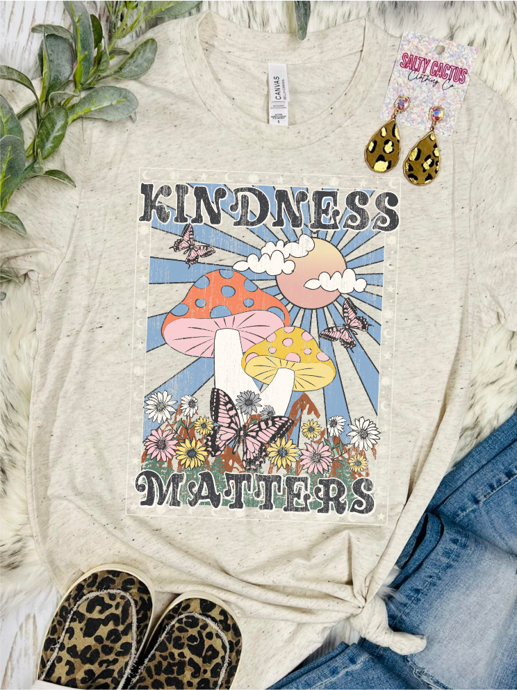 Kindness Matters Vintage Mushroom Oatmeal Tee