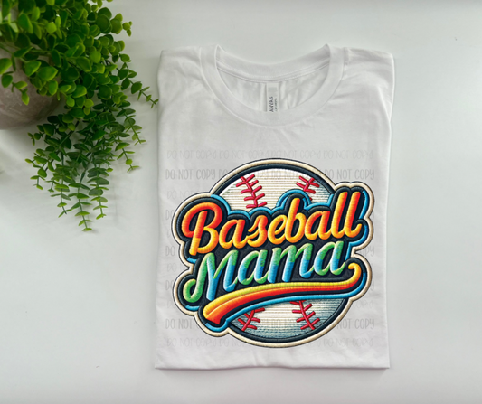 BASEBALL MAMA FAUX EMBROIDERY    - BELLA CANVAS — WHITE