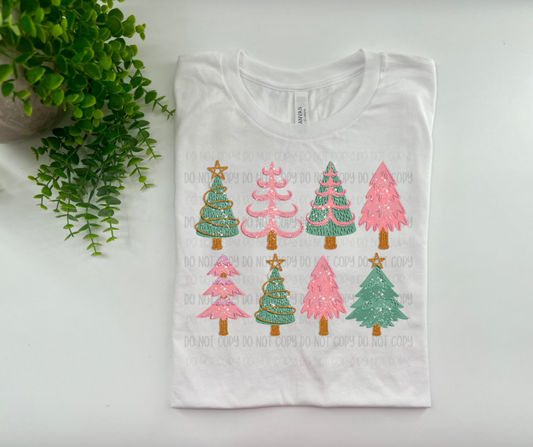 Pink & Green Christmas Tree    - Bella Canvas - White