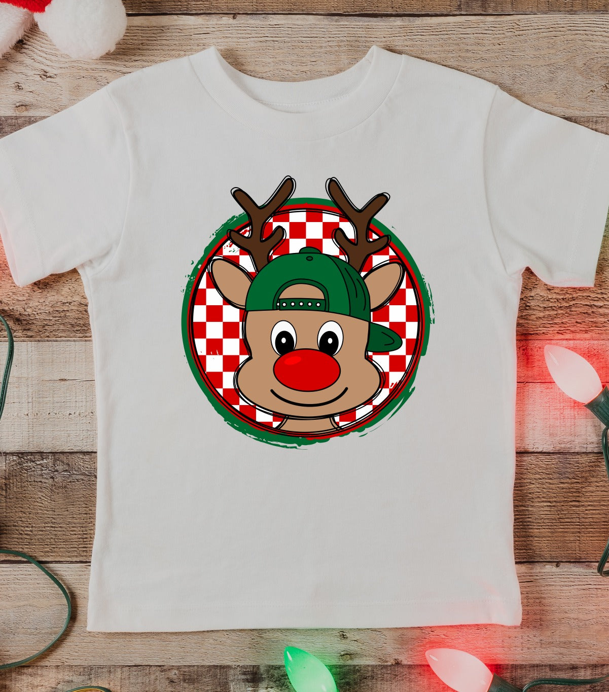 *DTF* Boy Checkered Reindeer Tan Tee