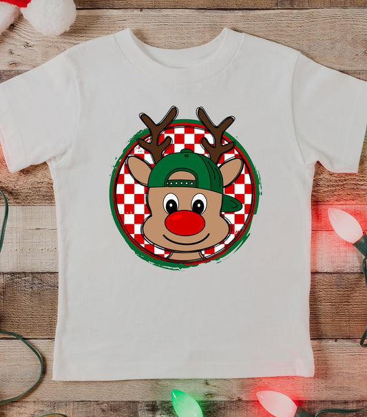 *DTF* Boy Checkered Reindeer Tan Tee