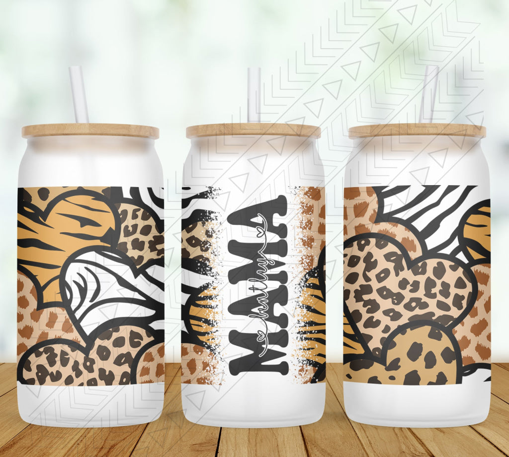 Animal Print Heart Personalized Glass Can