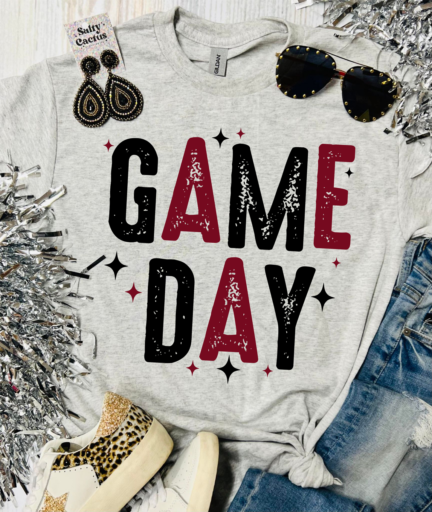 Rustic Gameday Stars Grey Tee