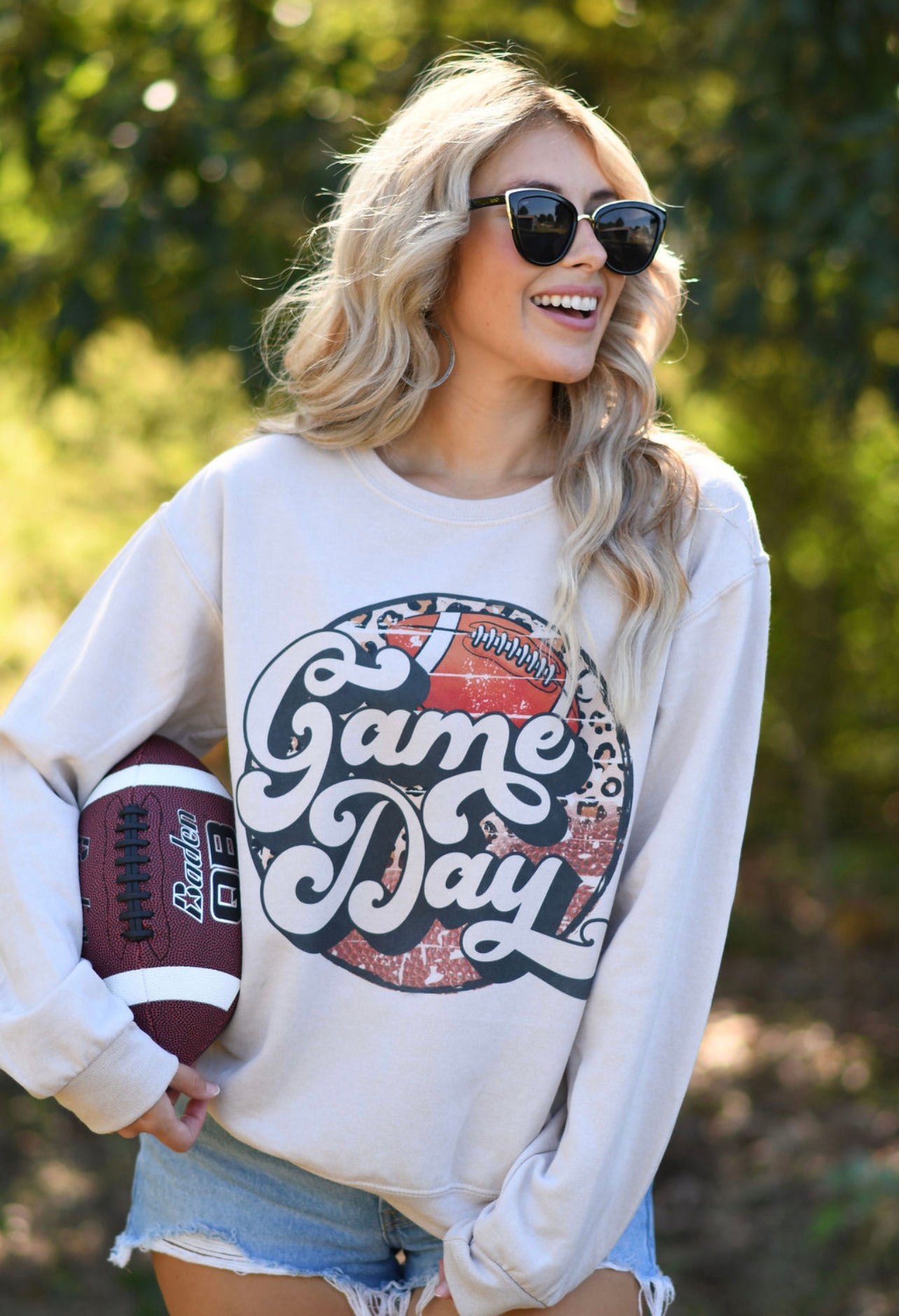 Game Day Football leopard Circle Jerzee Sandstone Sweatshirt