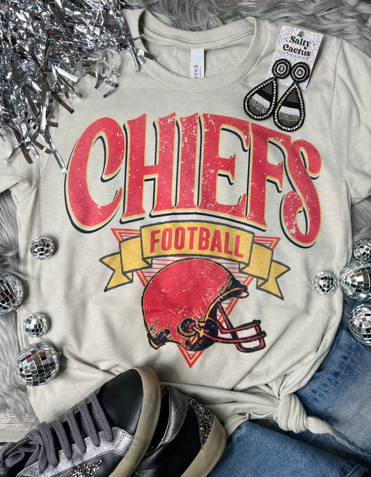 Football Vintage Ribbon Chiefs Tan Tee