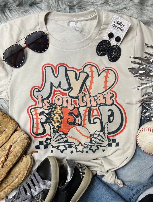 My Heart Is On That Field Baseball Rocker Tan Tee