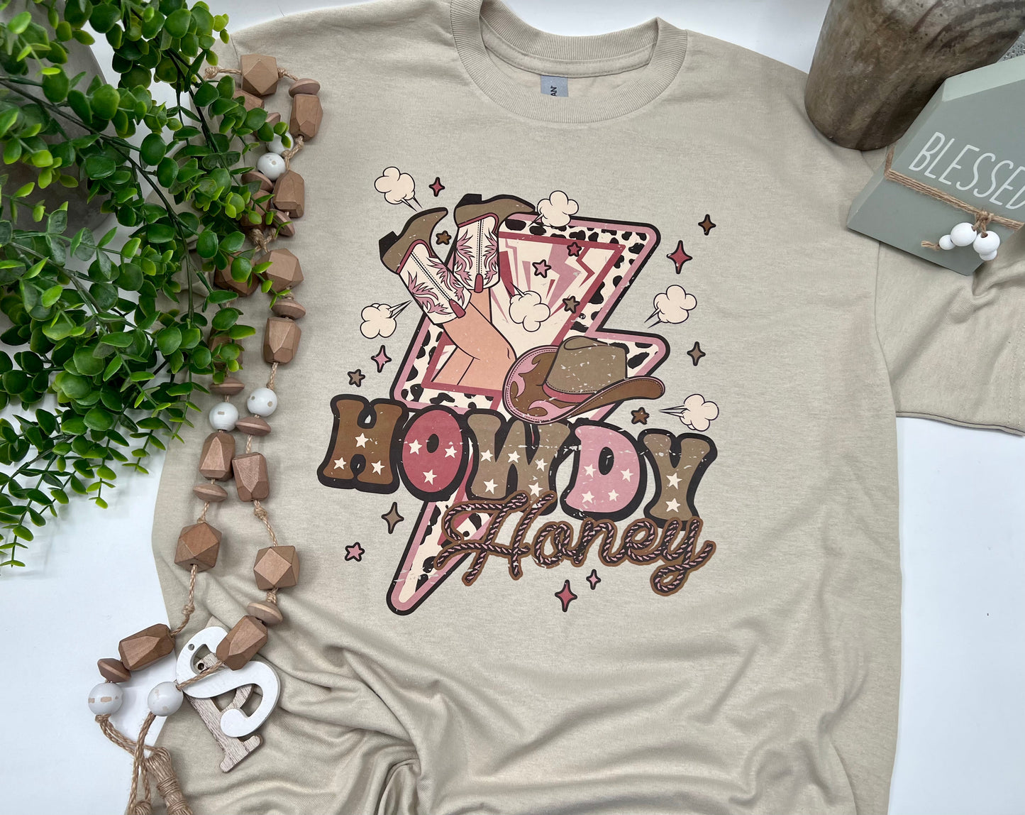 Howdy Honey - Gildan Sand Tee