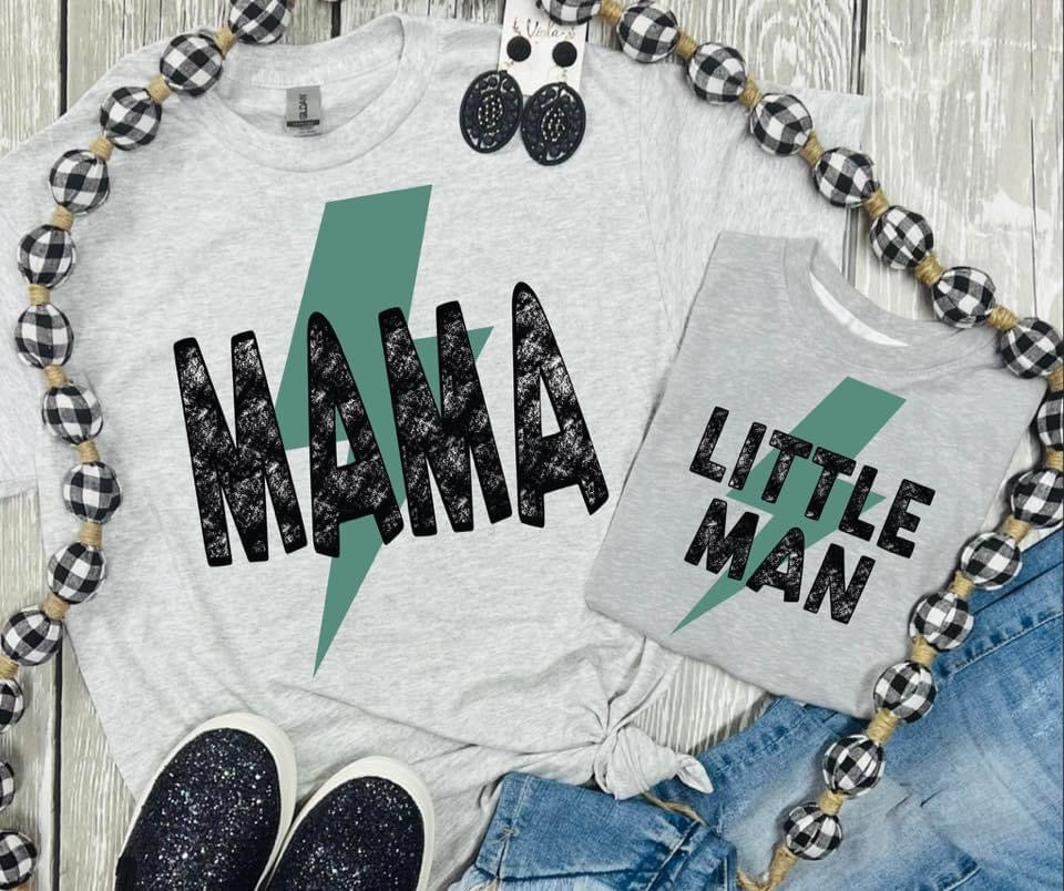 Mama Teal Bolt Grey Tee