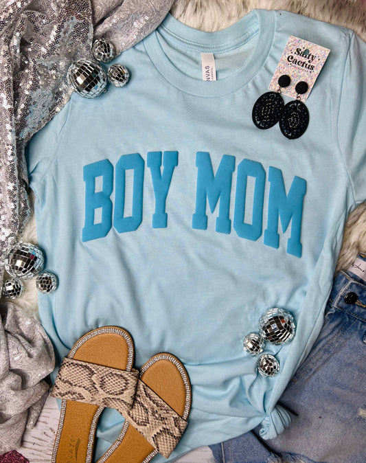 *PUFF* Boy Mom Aqua Puff Vinyl Ice Blue Tee