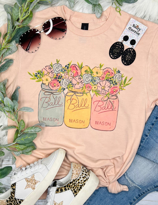 Mason Jars Floral Peach Tee