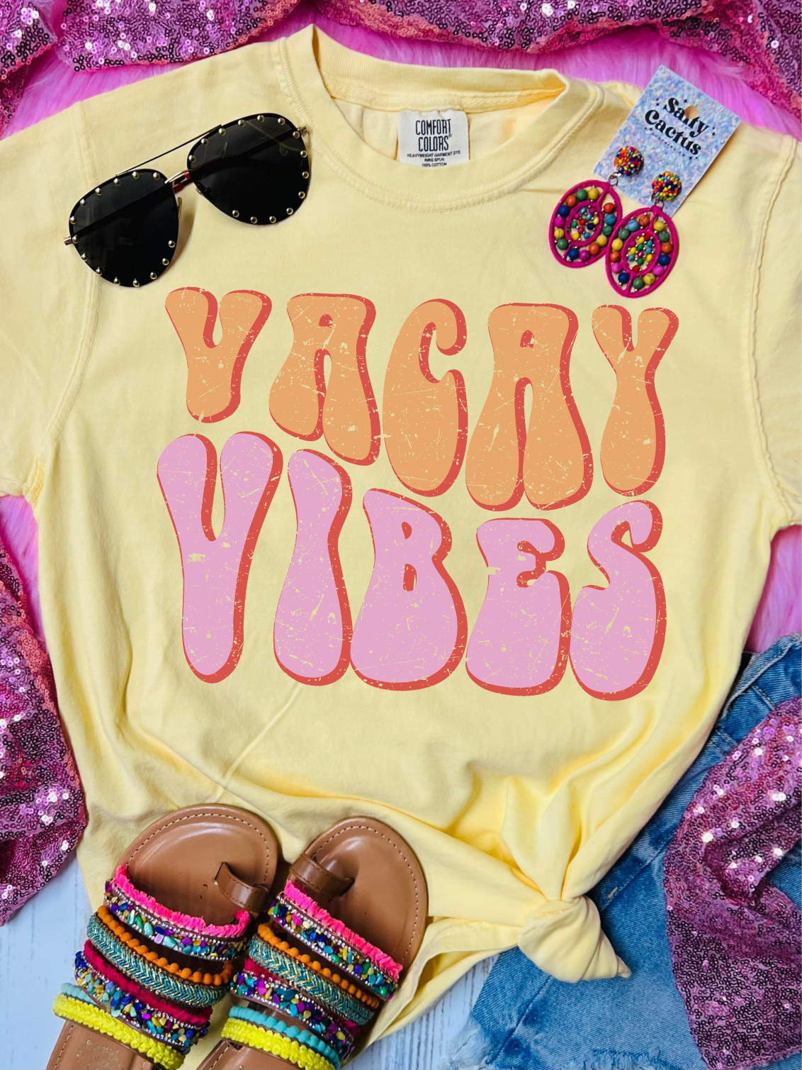 *DTG* Vacay Vibes Orange and Pink Design on Butter Comfort Colors