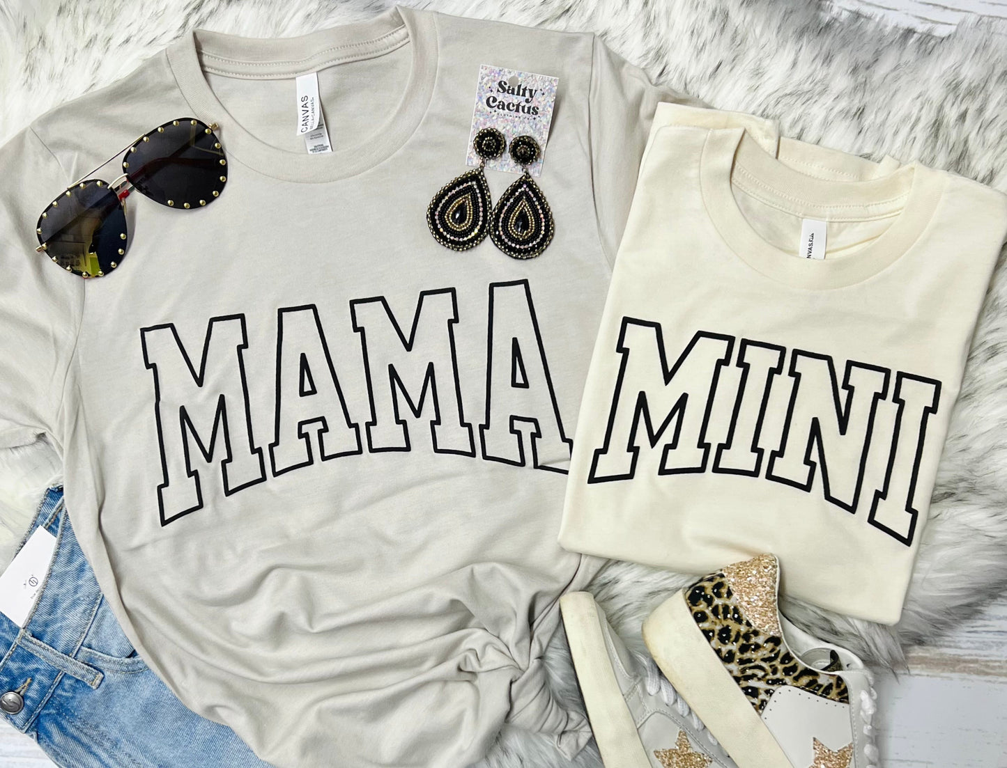 *PUFF* Mama/Mini Black Puff on Tan Tee