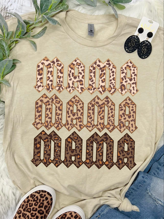 Mama Mama Mama Leopard Rocker Tan Tee