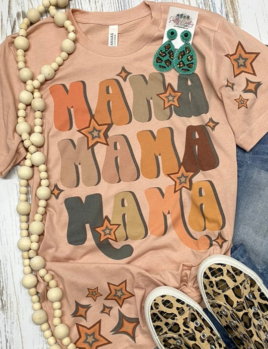 Mama Mama Mama Retro Stars Peach Tee