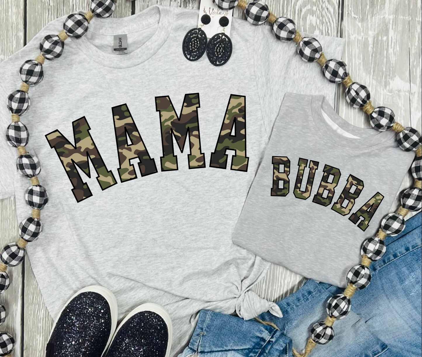 Mama New Camo Print Grey Tee