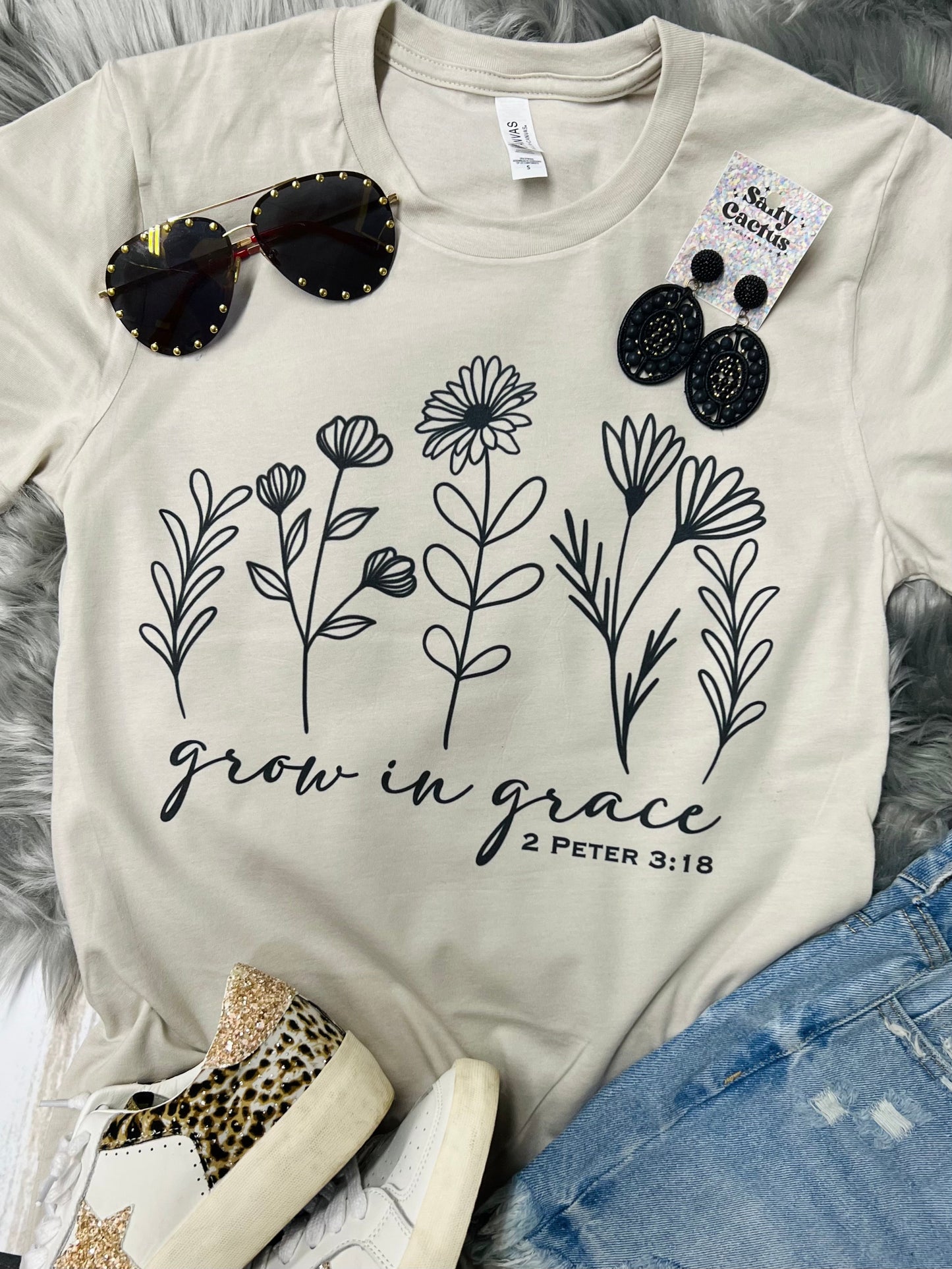 Grow In Grace Floral Tan Tee