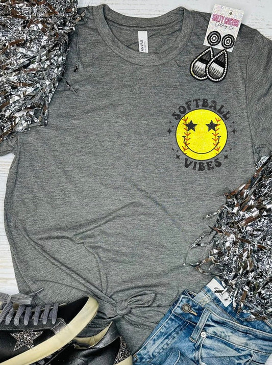 *DTG* Softball Vibes Smiley Deep Grey Bella