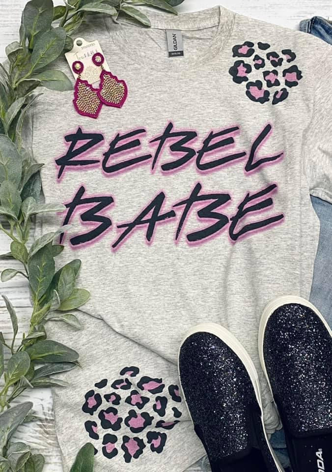 Rebel Babe Leopard Patches Grey Tee