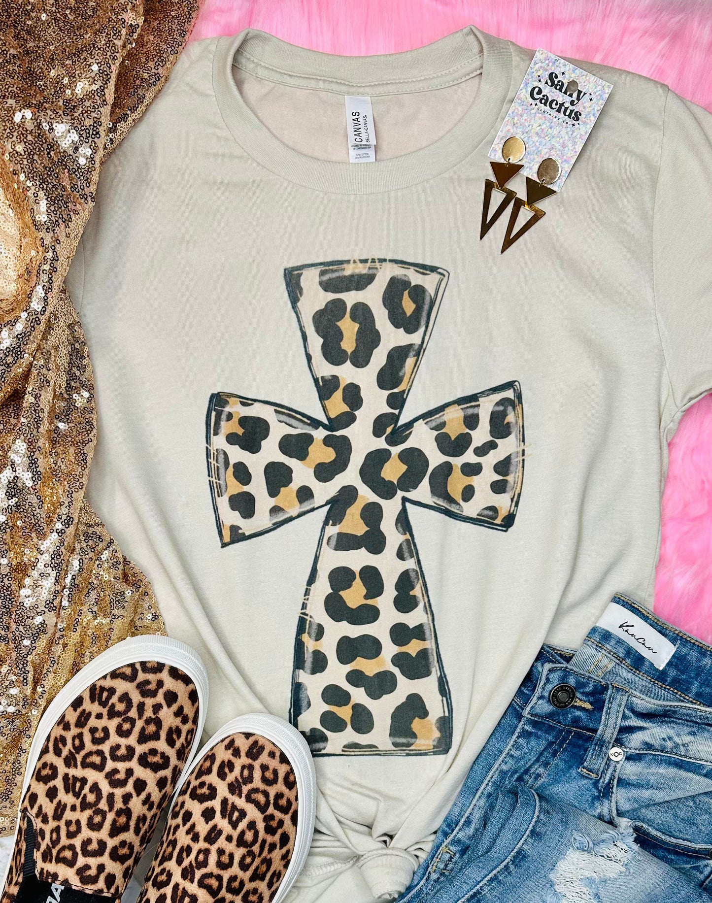 Leopard Cross Tan Tee