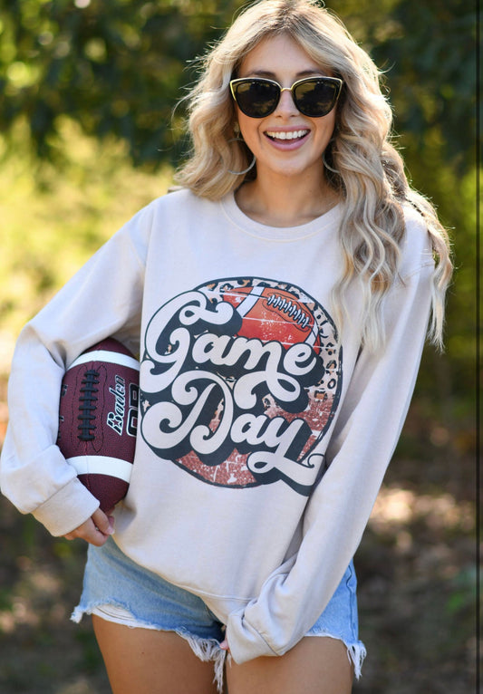 Game Day Football leopard Circle Jerzee Sandstone Sweatshirt