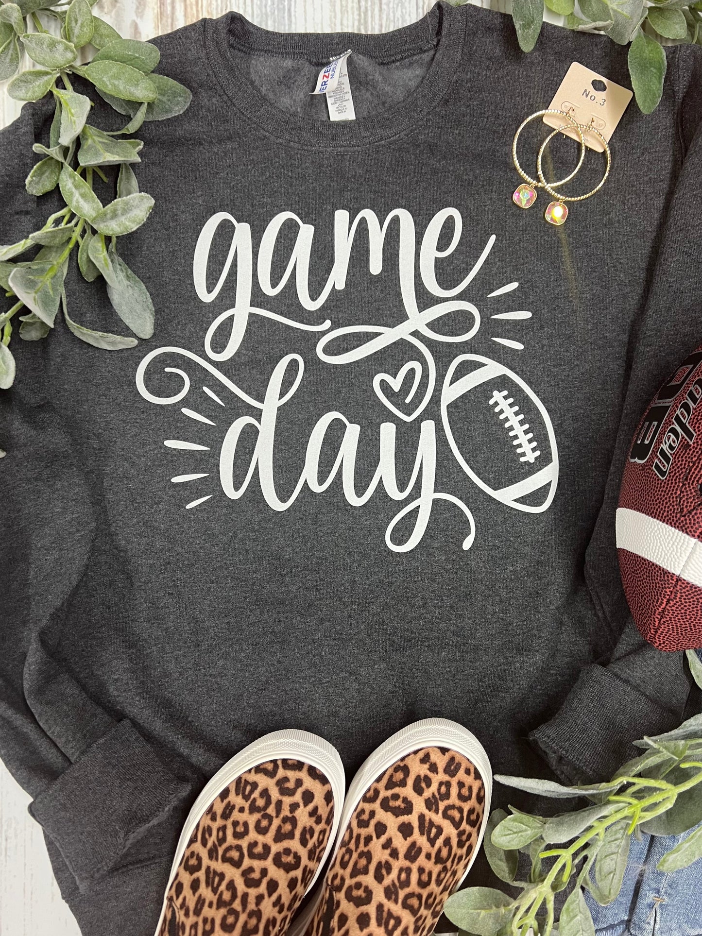 Game Day Football Screen Printed Dark Grey Sweatshirt