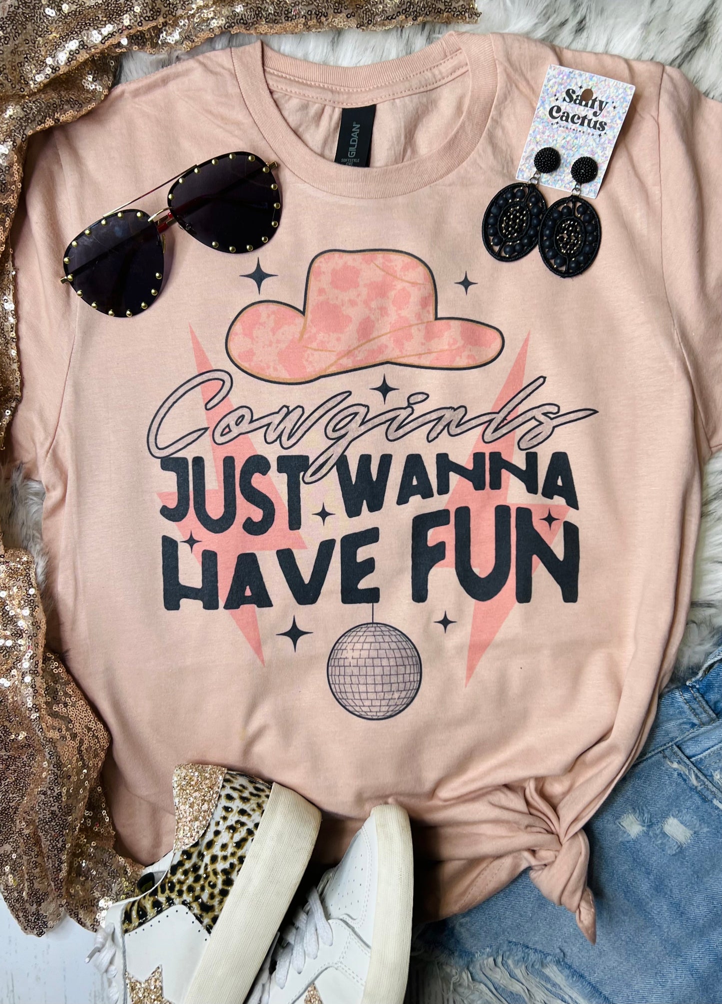 Cowgirls Just Wanna Have Fun Peach Tee