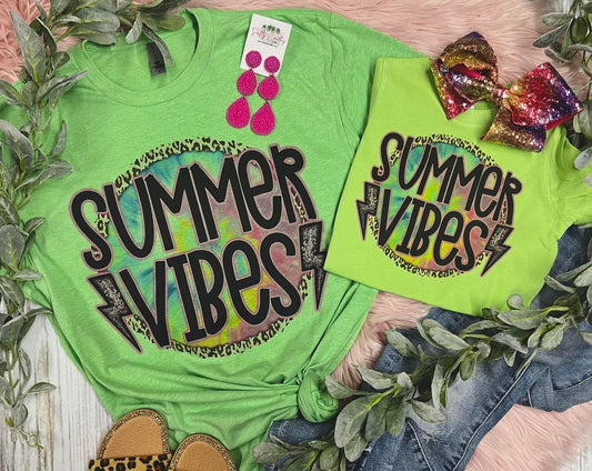 Summer Vibes Neon Bolt Lime Green Tee