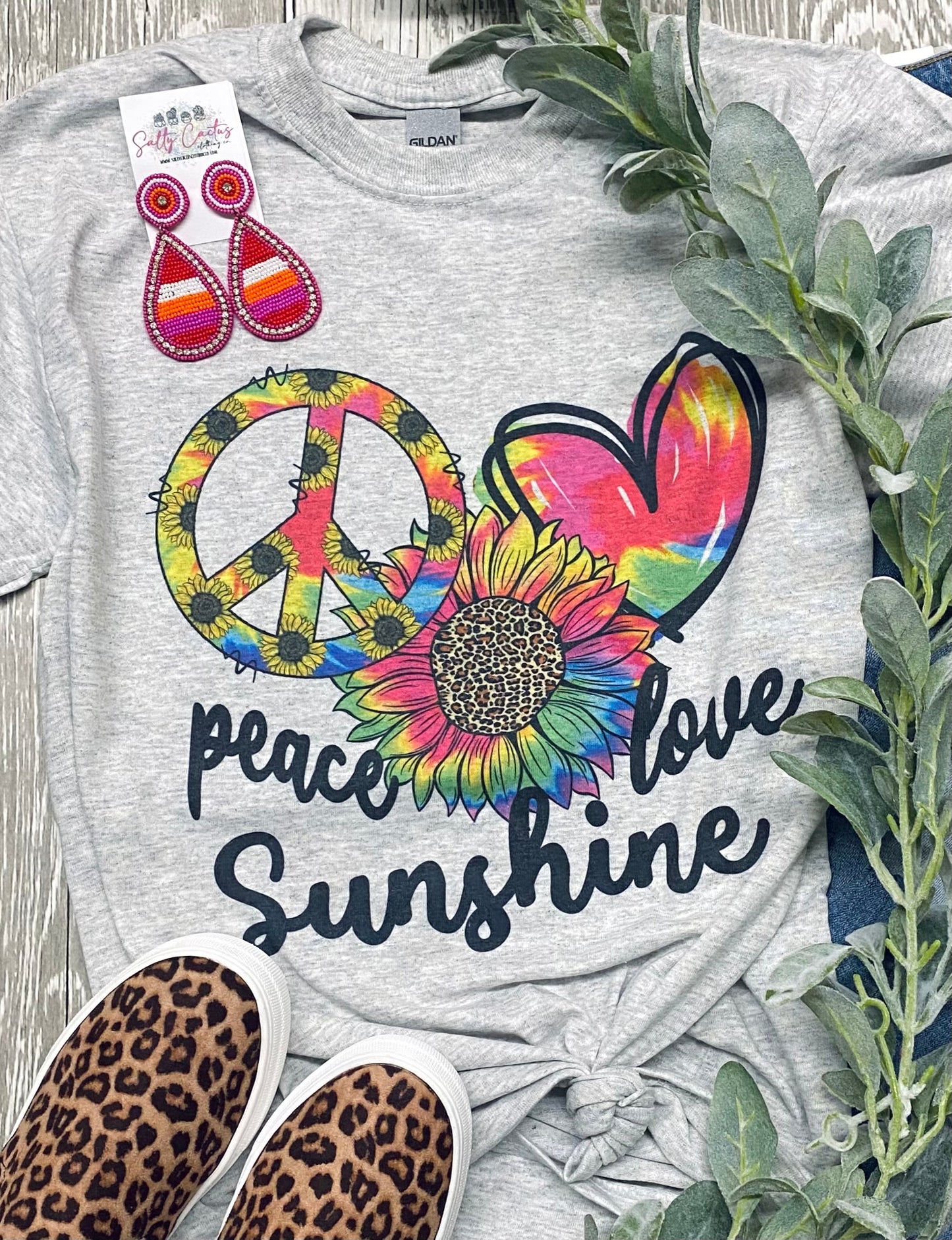 Peace Love Sushine Neon Tie Dye Grey Tee