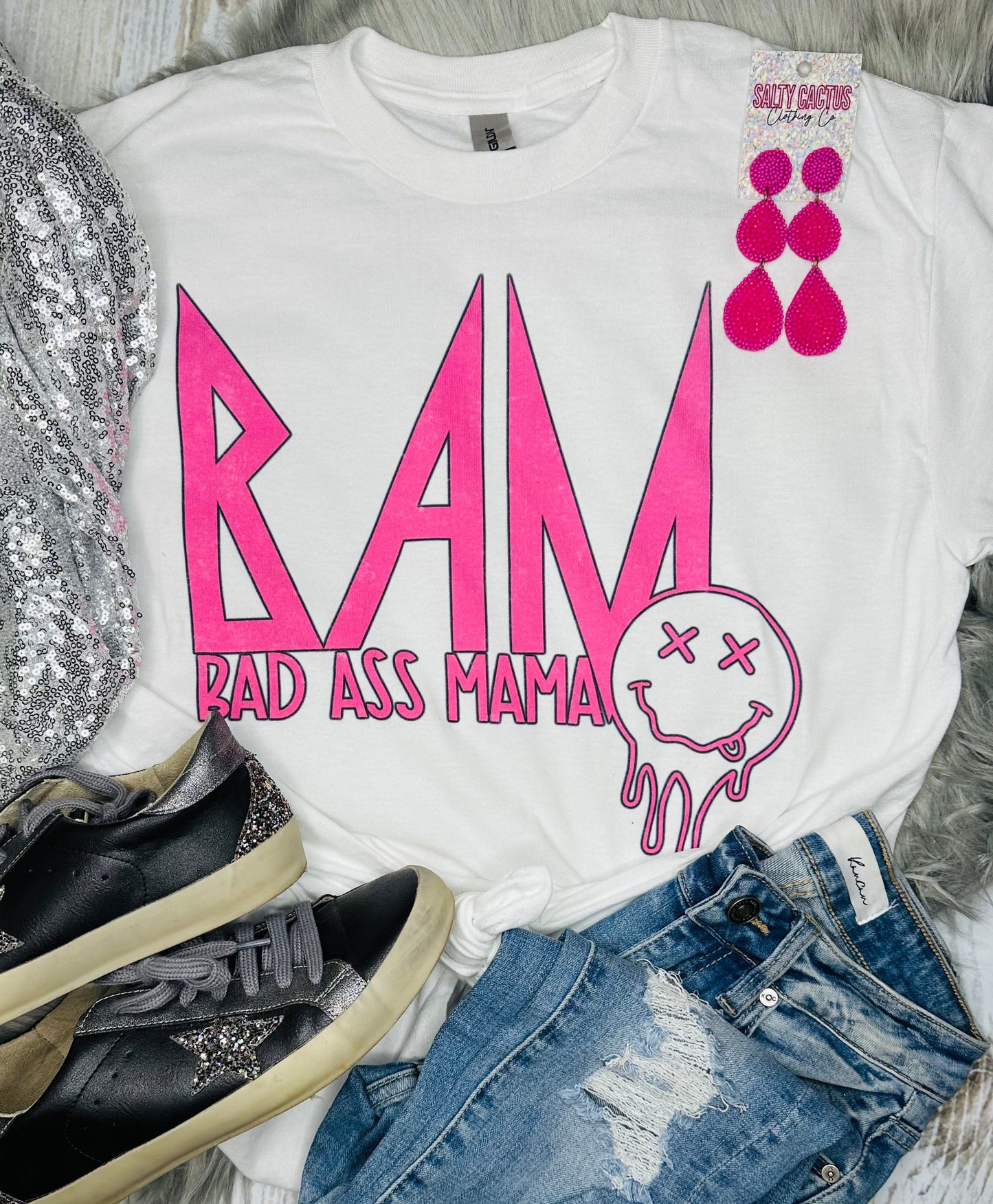 BAM Bad Ass Mama White Unisex Tee