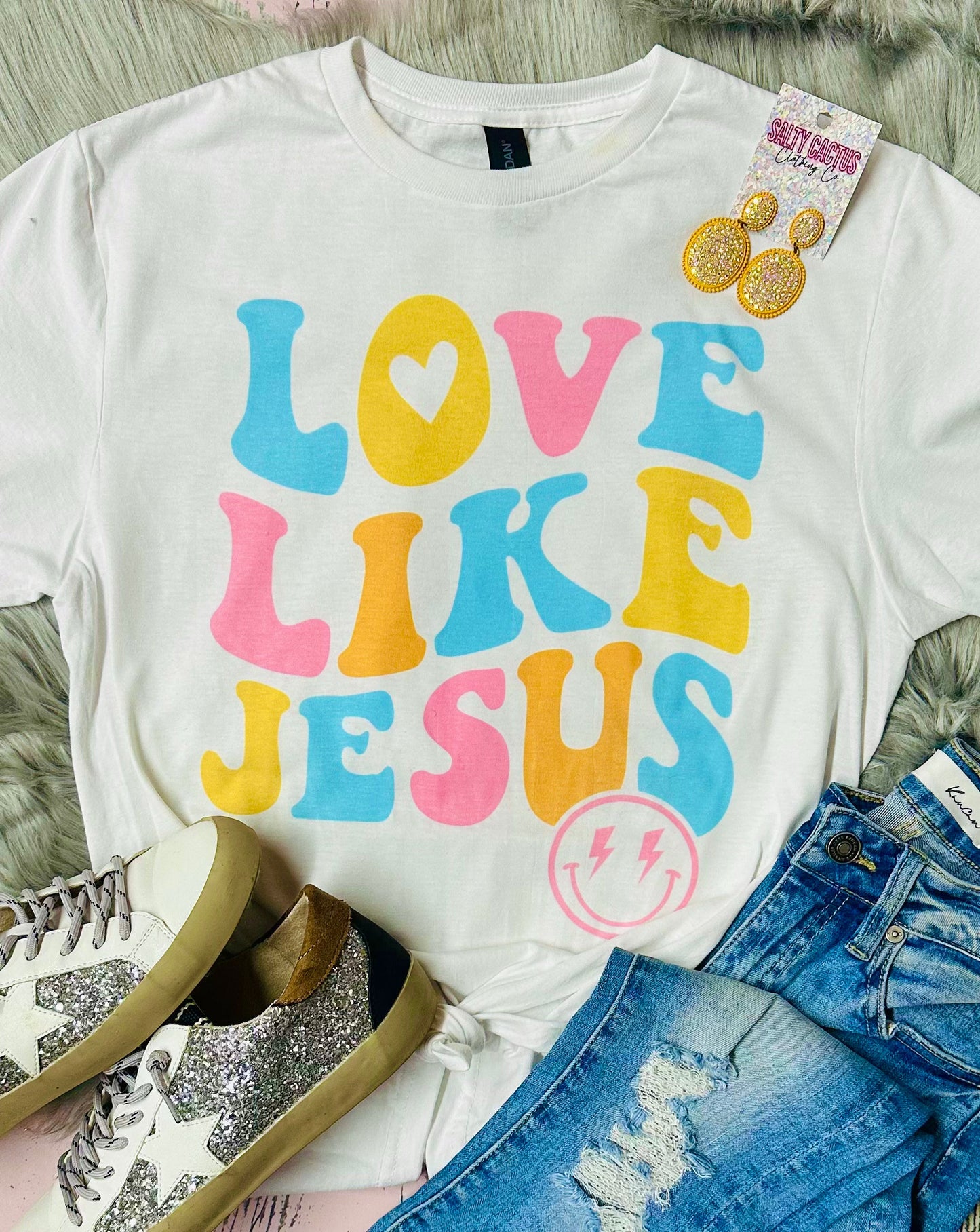 Colorful Love Like Jesus White Tee