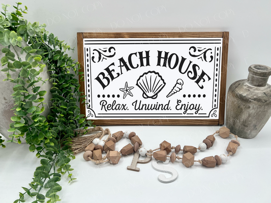 Beach House Relax Unwind Enjoy - White/Thick/E. Amer. - Wood Sign