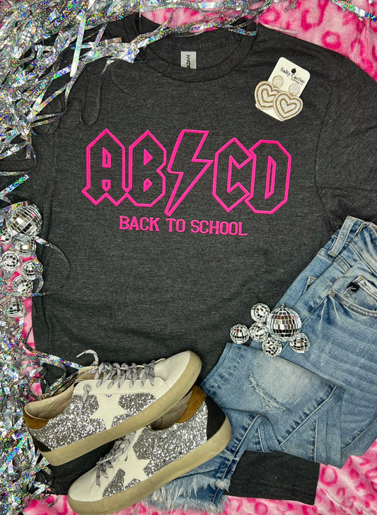 *PUFF* ABCD Back To School Neon Pink Puff On Dark Grey Tee