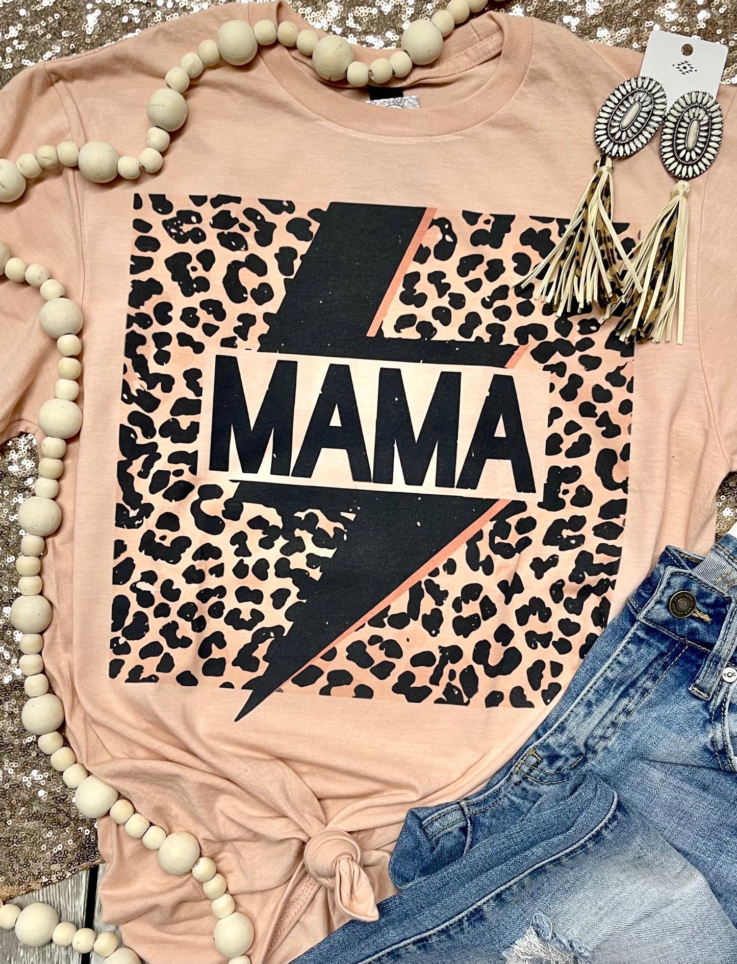 MAMA Lightening Bolt Peach Tee