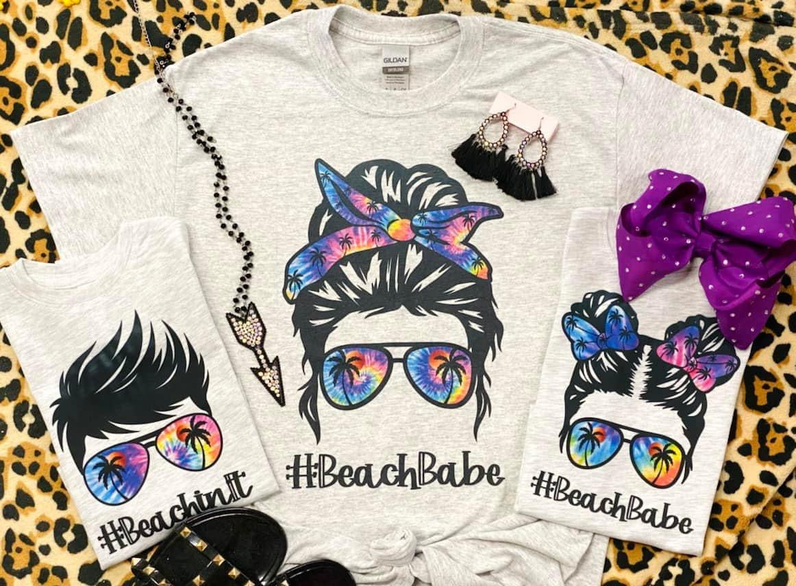 Kids #BEACHBABE Double Messy Buns Grey Tee