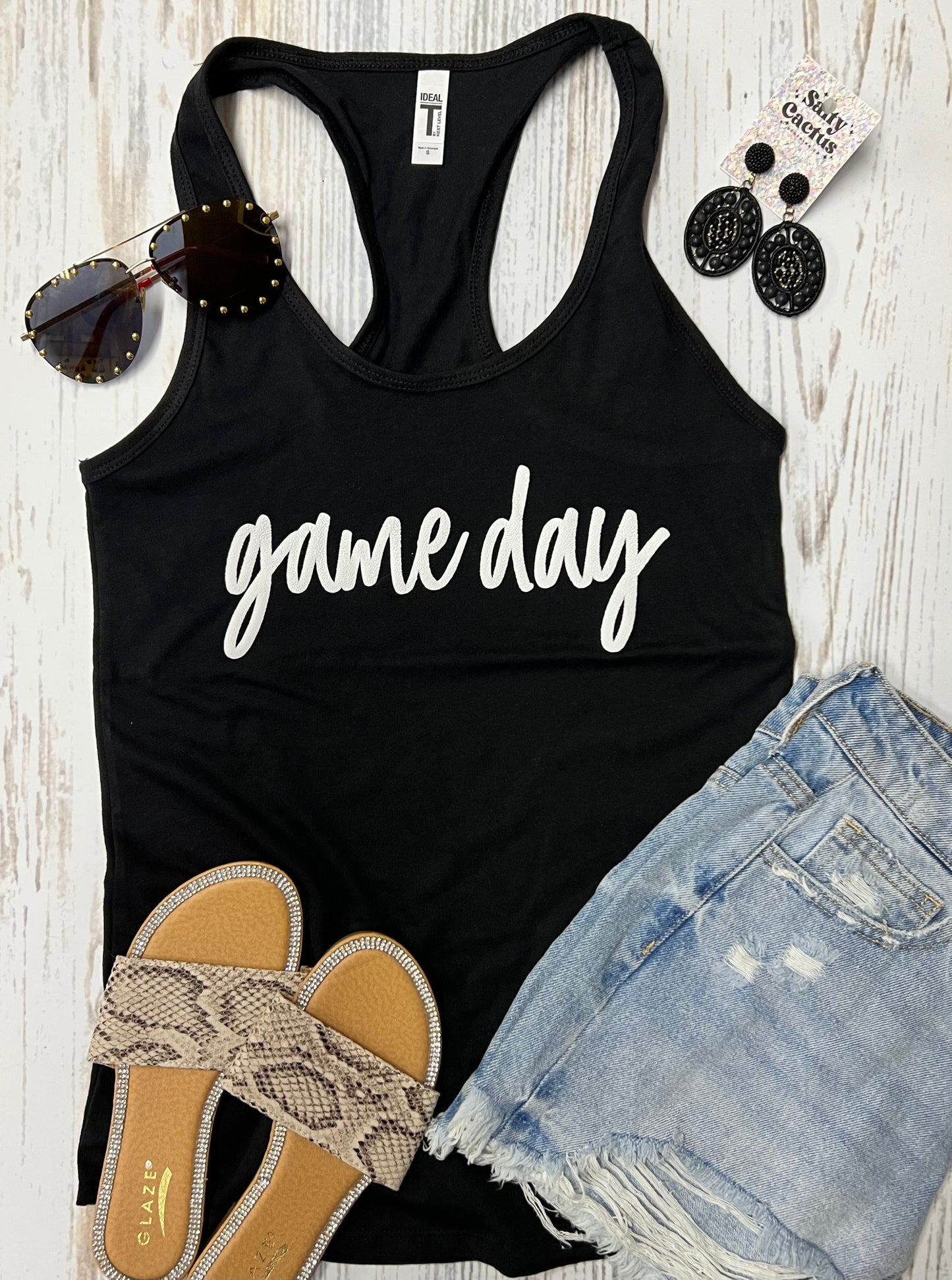 *PUFF* Game Day Cursive Black Racerback Tank