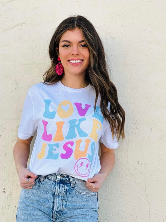 Colorful Love Like Jesus White Tee