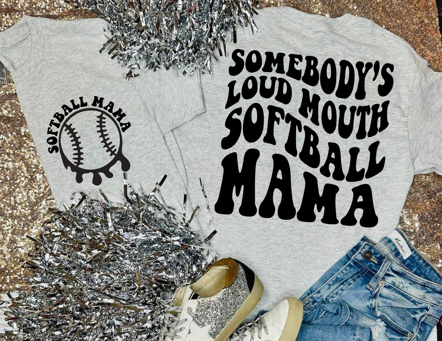 Somebody’s Loud Mouth Softball Mama Grey Tee