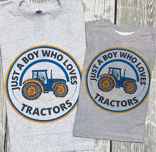 Just A Boy Who Loves Tractors Grey Tee