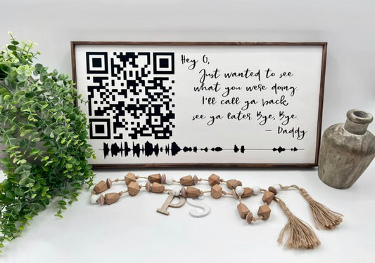 QR Code Voicemail - White/Thin/Kona - Wood Sign