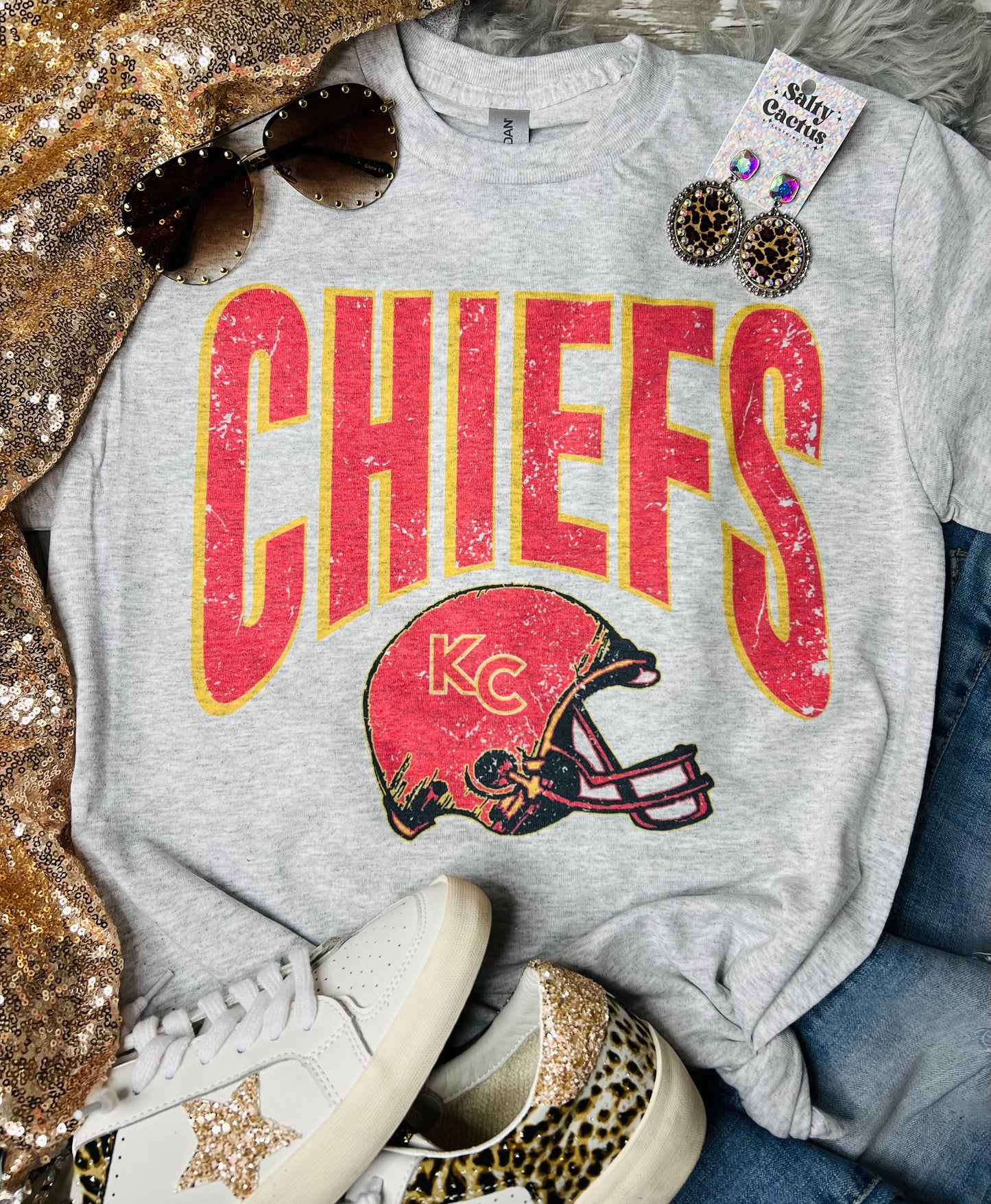 Chiefs Vintage With Helmet Ash Grey Tee