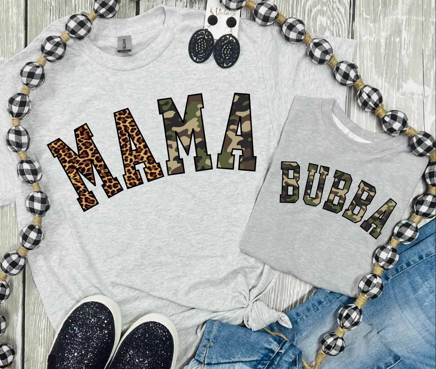 Mama New Leopard & Camo Print Grey Tee