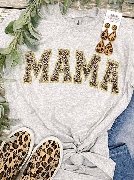 Mama Faux Chenille Leopard Grey Tee