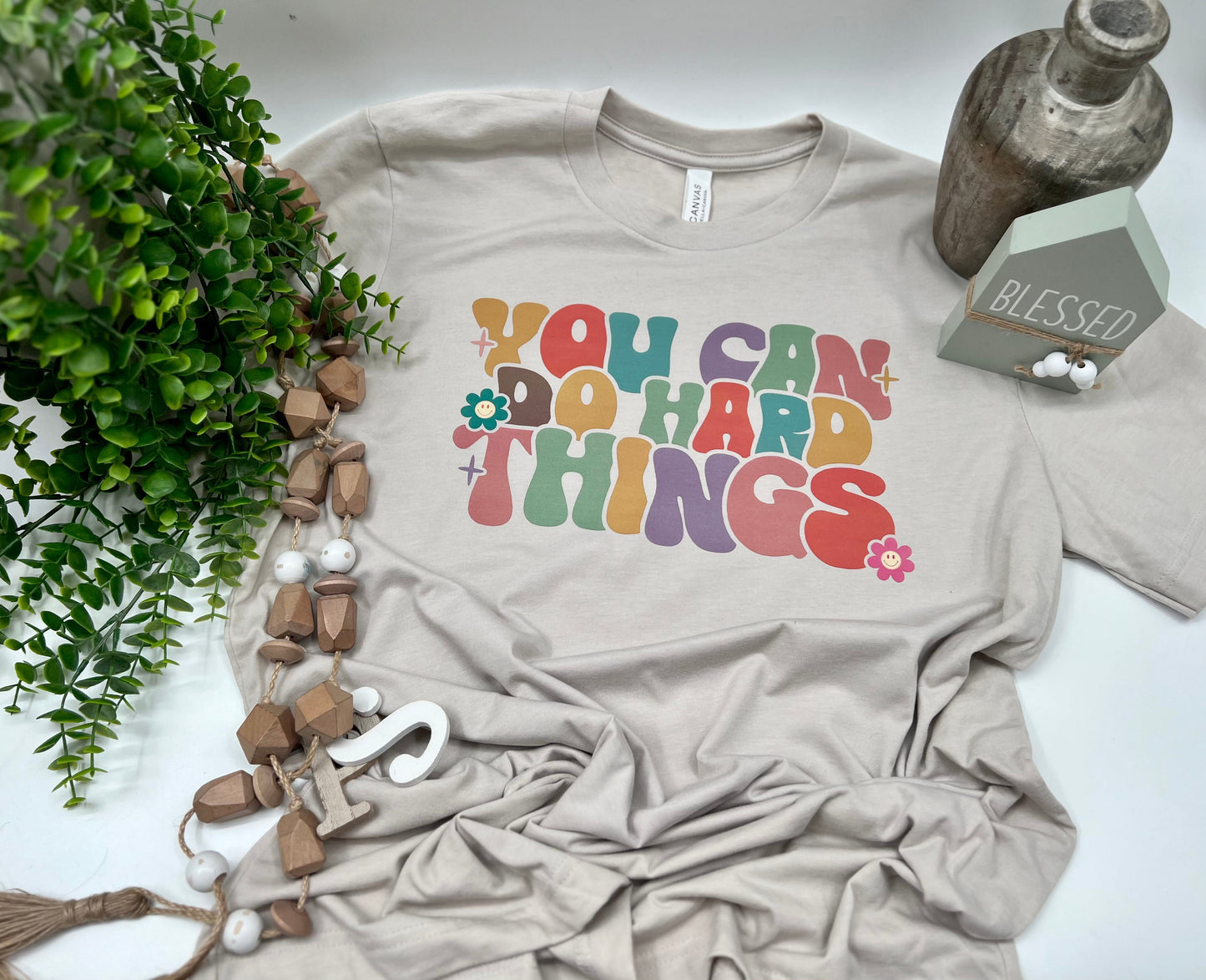 You Can Do Hard Things Retro - Bella Canvas Cement Tshirt