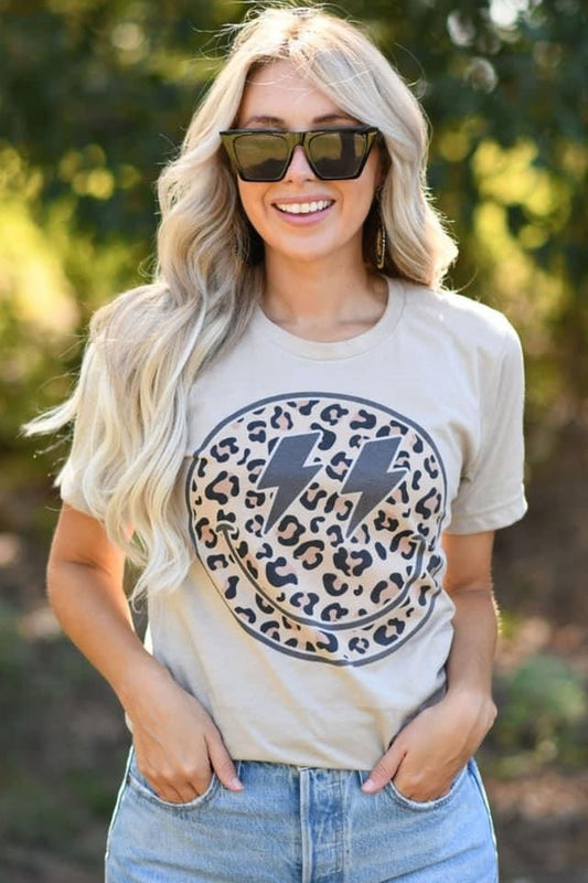 Smile Leopard Tan Tee