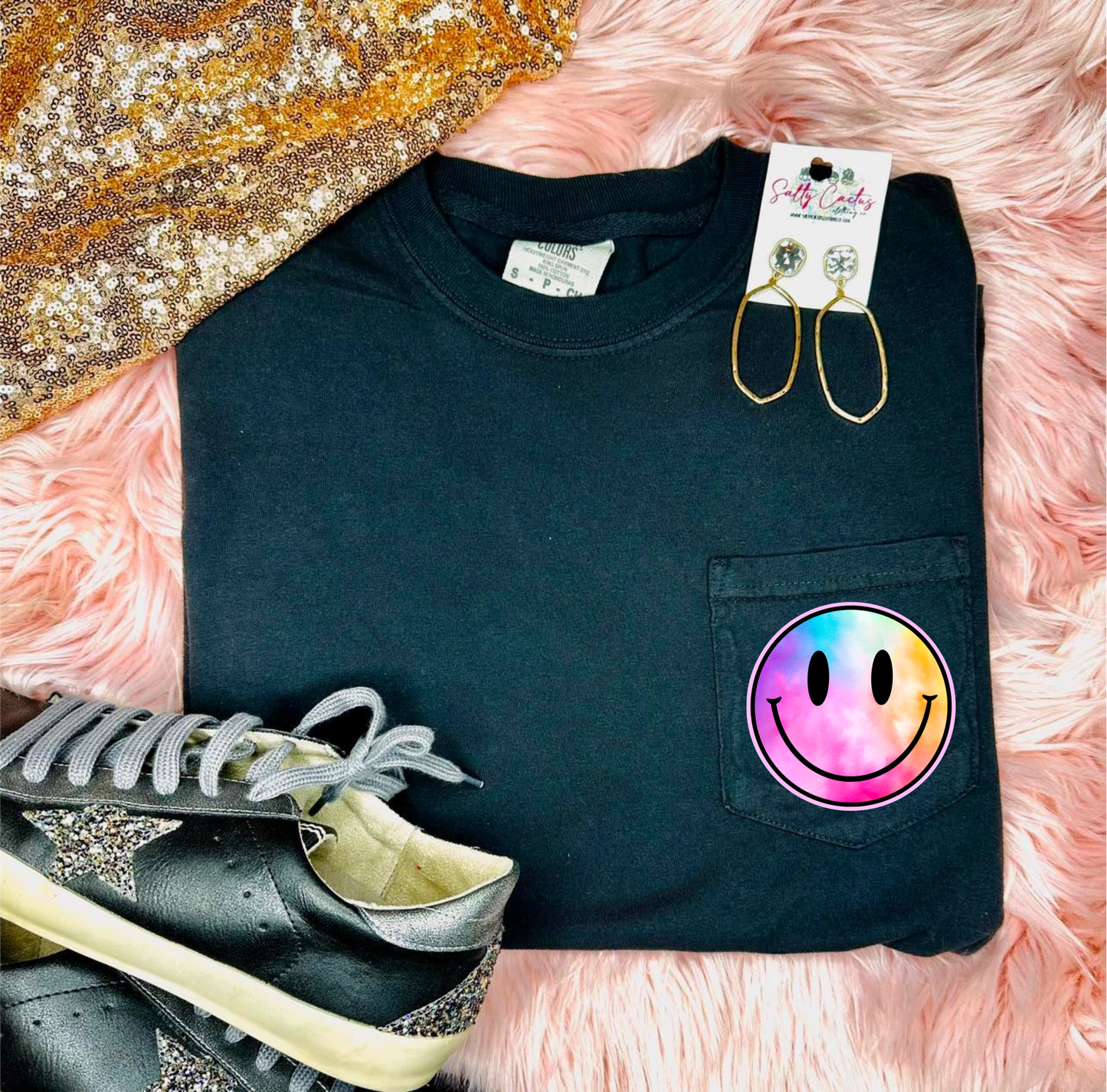 *DTG* Tie Dye Smiley Face Black Comfort Colors