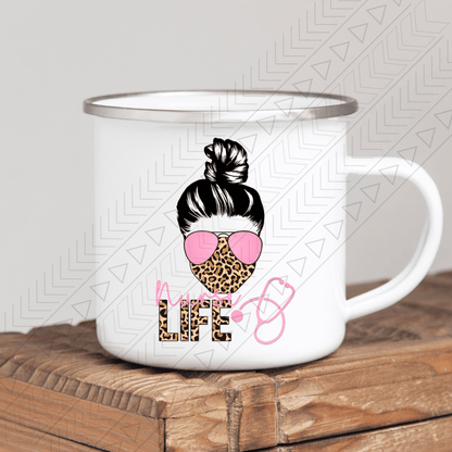 Nurse Life Messy Bun Enamel Mug Mug