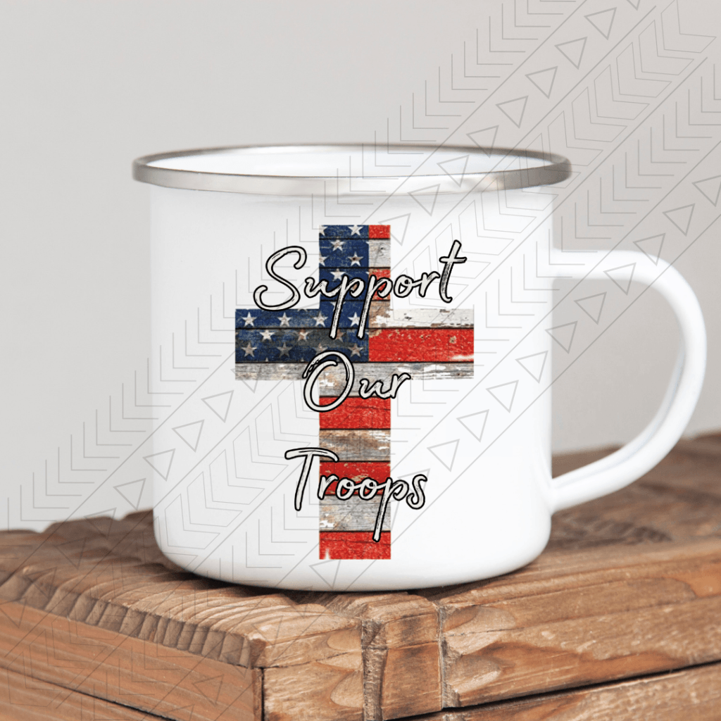 Support Our Troops Flag Cross Enamel Mug Mug