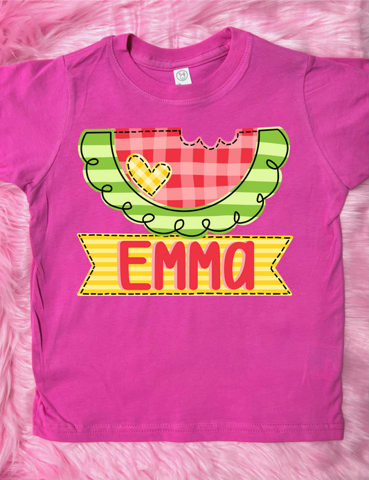 **DTG** Kids Watermelon Custom Name Vintage Pink Tee